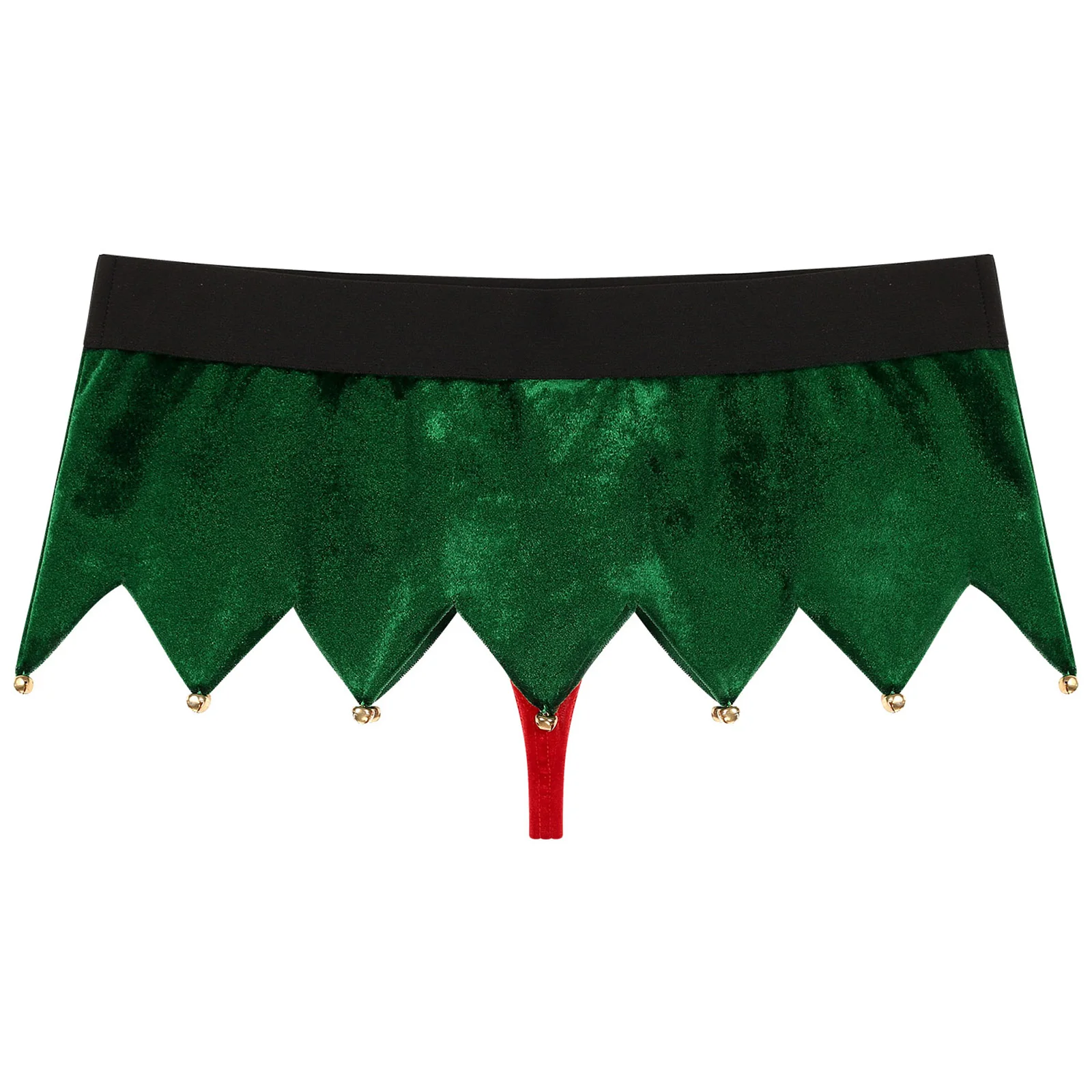 Costume de Noël sexy pour hommes, elfe, père Noël, ceinture élastique, cloches dentelées, sous-vêtements, tongs intégrées avec ensembles de chapeaux