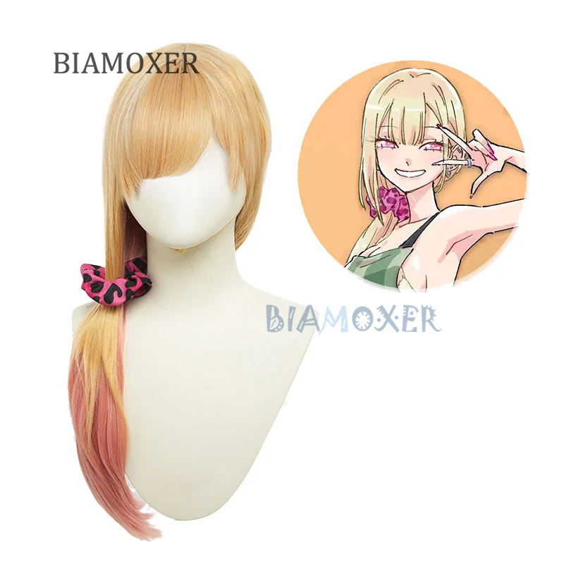 Anime Darling Marin Kitagawa Cosplay Wig  Leopar Print Scrunchie Gradient Kitagawa Marin Heat Resistant Hair Party Wigs