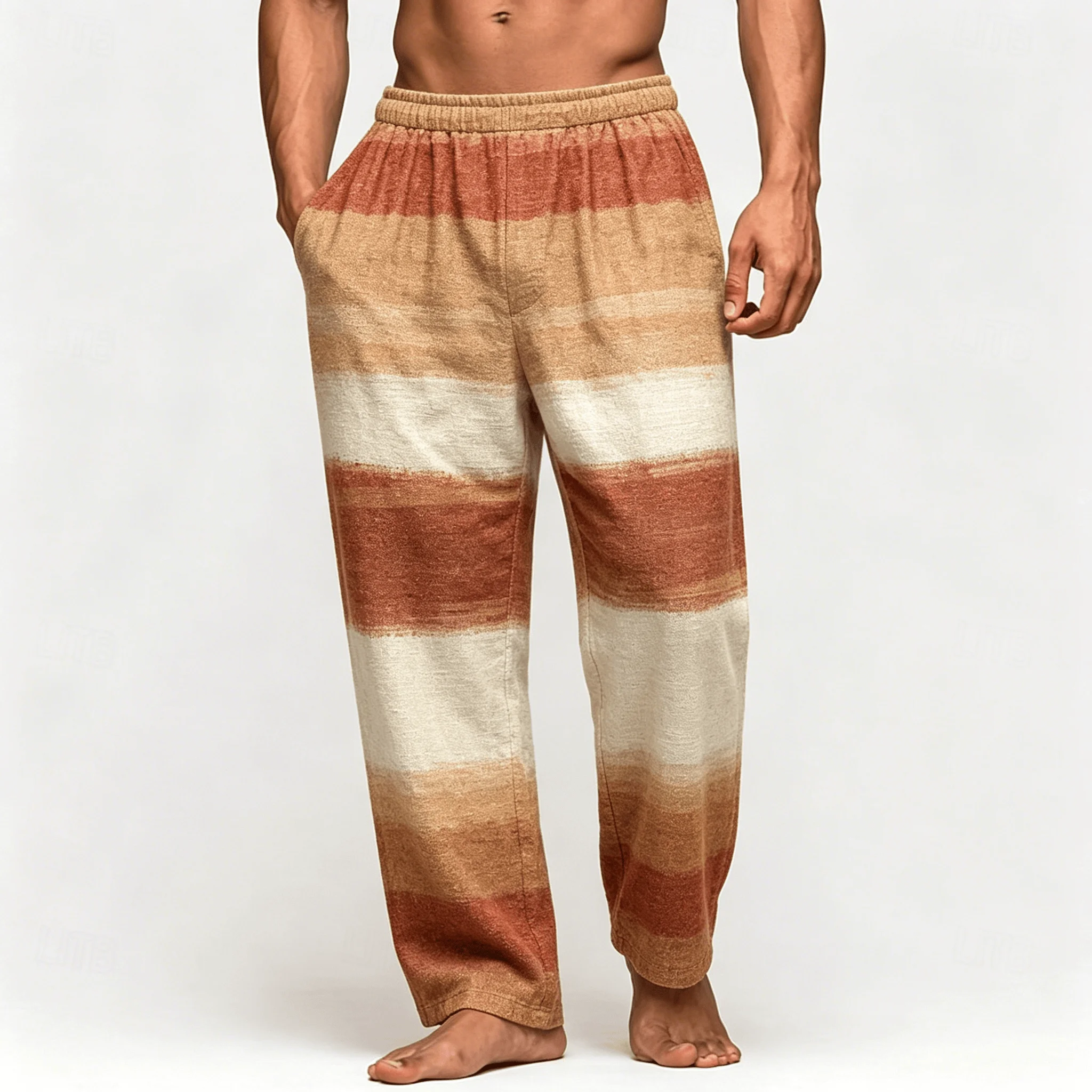 Herren-Freizeithose mit Farbverlauf und Batik-Print, Relaxed Fit Hose mit Kordelzug für Frühling und Sommer – Detail 9