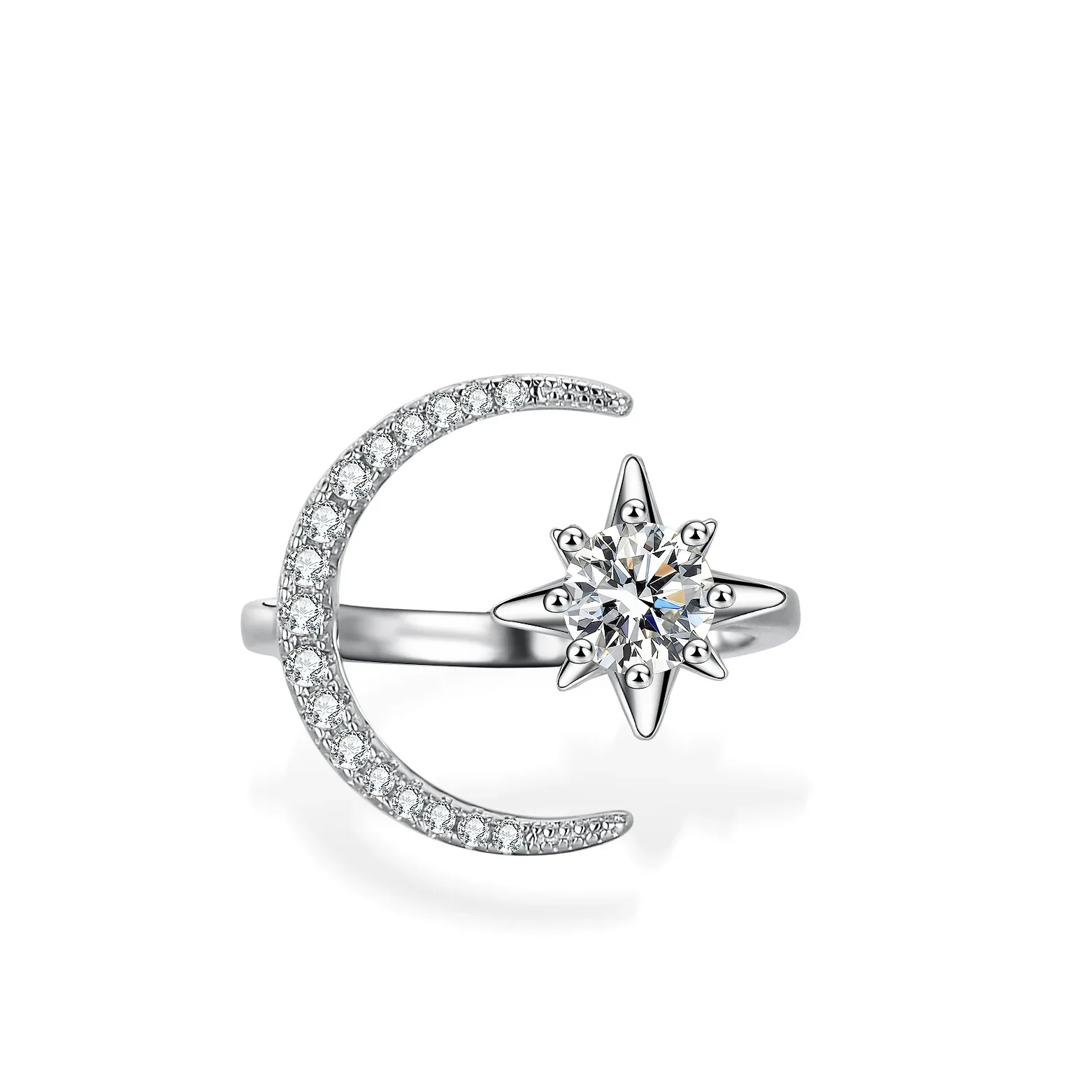 18K gold moissanite PT950 platinum ring ladies little fragrance princess crown star moon ring