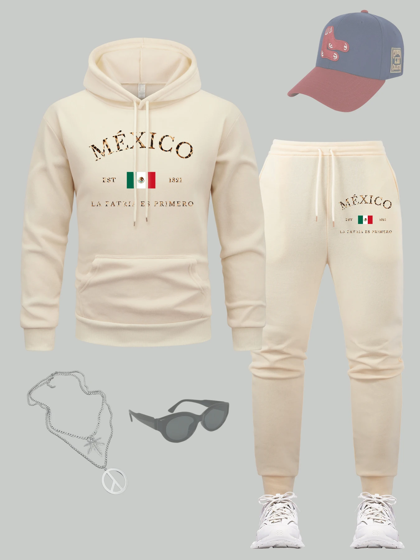 

Mexico City Creative Printed Men Hoodie Set Casual Pocket Pullover Autumn Fleece Man Sweatpants All-Match Loose Sets Clothing