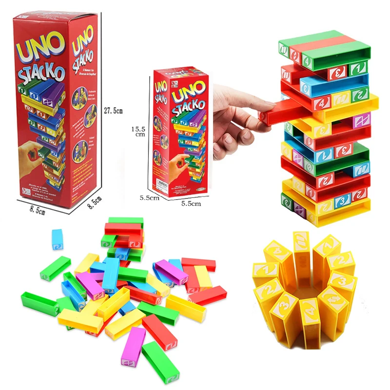 Stacko UNO Card Board Games Family Entertainment Poker Party Early Education Puzzle Stackoed Toys Playing Cards Birthday Gift