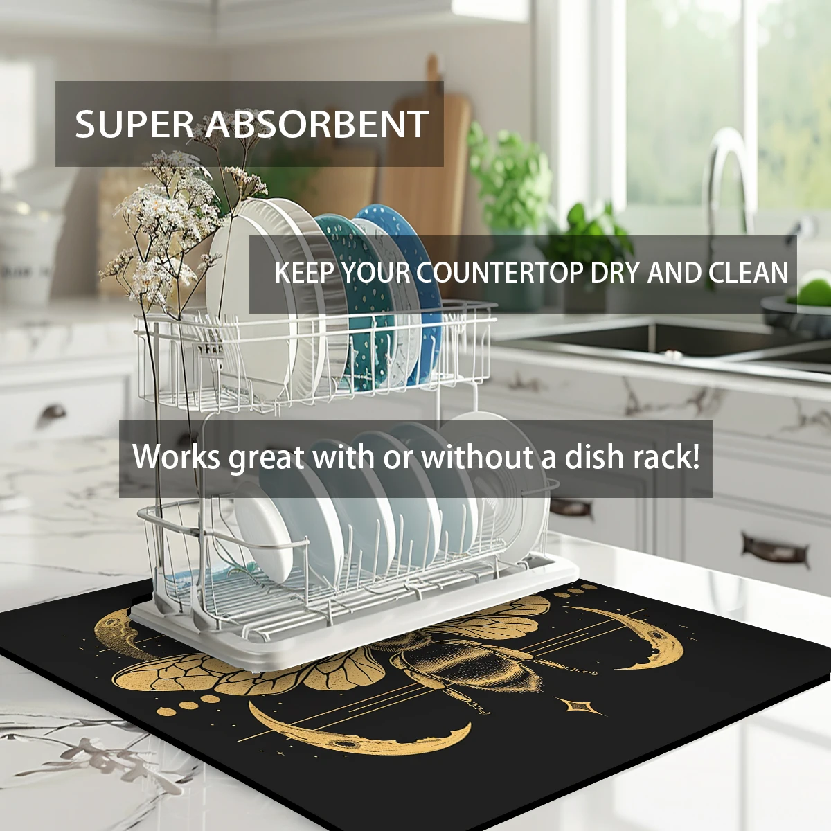 Absorbent Coffee Mat Dish Draining Mat Moths Moon Insects Kitchen Drying Mat Quick  Bathroom Drain Pad Kitchen Faucet Placemat