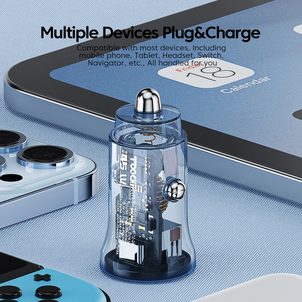 شاحن سيارة من Toocki شاحن سريع بقدرة 30 واط طراز QC3.0 شاحن سيارة من النوع C بمهايئ USB C شاحن usb ثنائي للسفر لهاتف Iphone Huawei شاومي