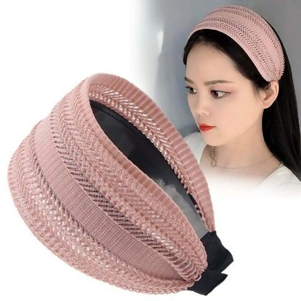 New Vintage Lace Shiny Hair Hoop Headband Temperament Wide Side Hairbands Women Hollow Non Slip Elegant Head Wrap Headwear