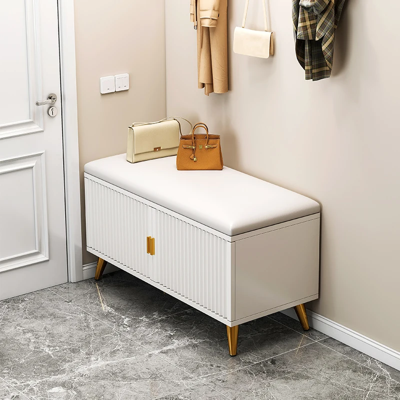 

White Luxury Stool With Storage Space Gold Unique Reception Foot Stool Hallway Living Room Pouf Salon Moderne Home Furniture