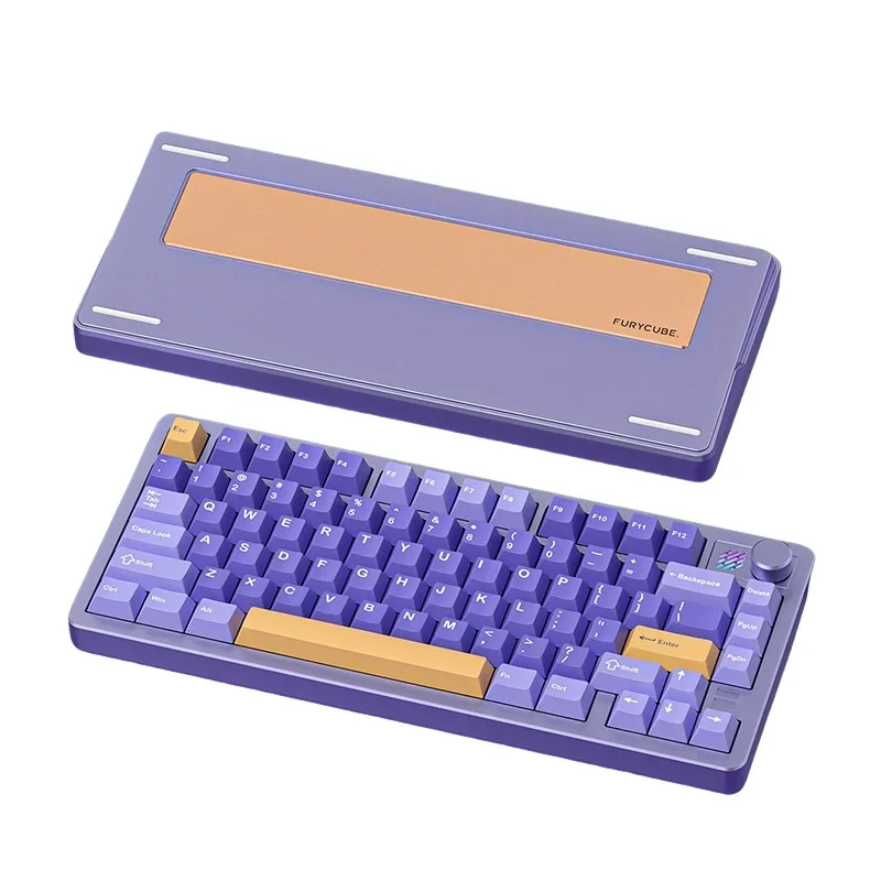 Sem fio de alumínio teclado mecânico Gaming, Bluetooth 2.4g Wired, RGB Hotswap, Furycube F75, sonho roxo, novo, 2022