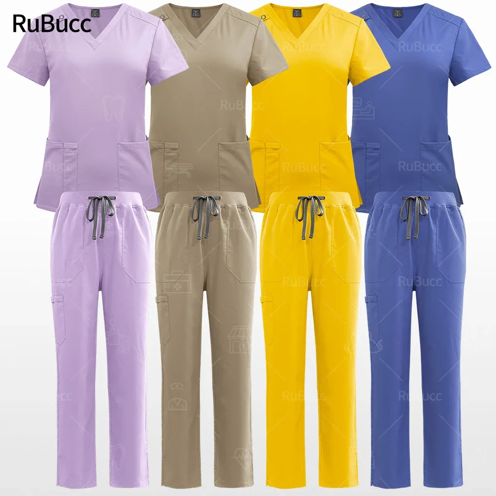 

High Quality Nursing Scrubs Uniforms Dentist Suit V-neck Tops+Pants Sets Women Medical Workwear Nurse Uniforme Quirurgico Hombre