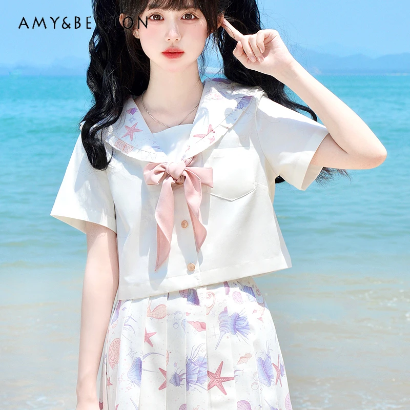 

2024 Japanese College Style JK Uniform Outfits Summer Basic Campus Sweet Sailor Suit Comfortable and Breathable Cartoon Clothes