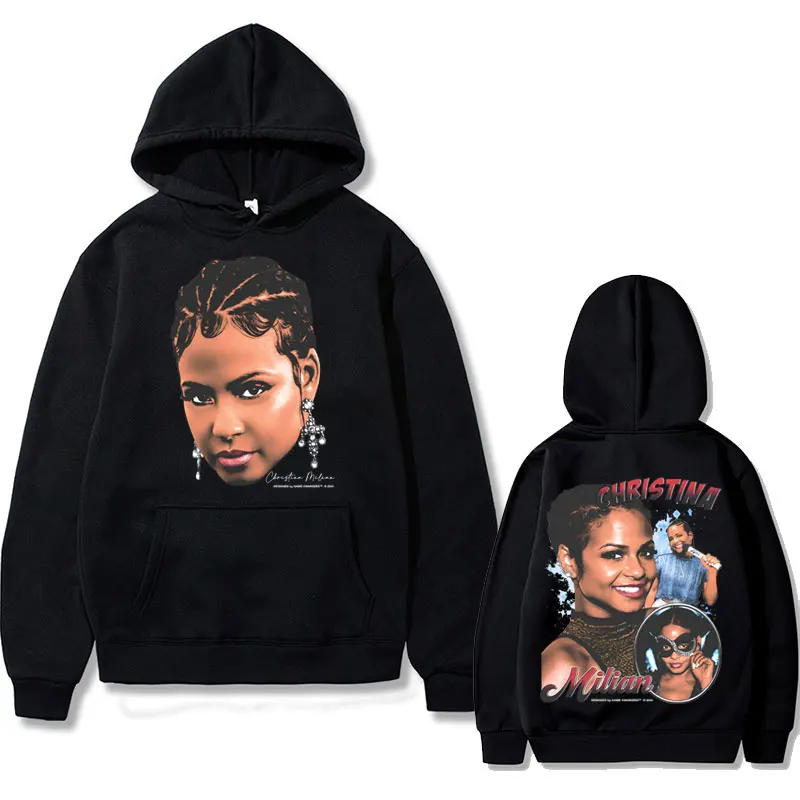 

Rapper Christina Milian Double Sided Print Hoodie Men Women's Hip Hop Vintage Oversized Hooded Sweatshirt Unisex Casual Hoodies