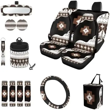 

15pc Car Interior Set - Aztec Tribal Seat Covers & Accessories for Stylish Cars