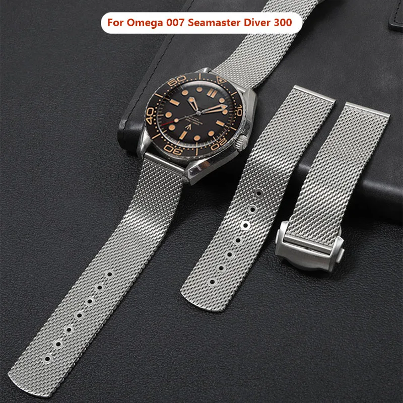 20mm Chain Watch Accessories Strap For Omega 007 Seamaster  Diver 300 Watch Band High Qualit Replace Milanese Stainless Bracelet