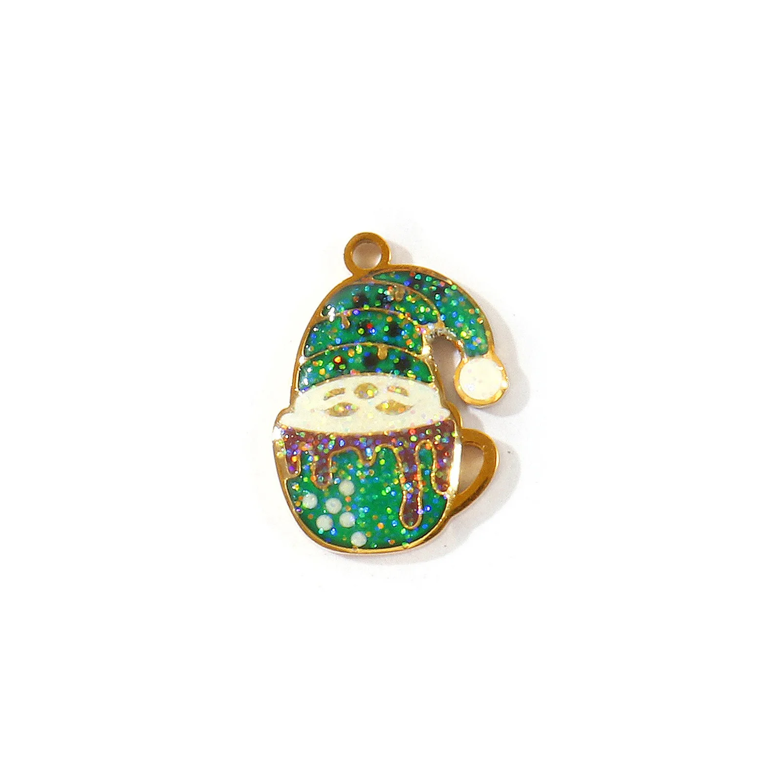 2 Stück Weihnachts-Glitzer-Emaille-Anhänger Weihnachtsmann Schneemann Schneeflocke 304 Edelstahl 18K Vergoldete Anhänger DIY Halsketten-Herstellung – Detail 8