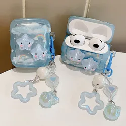 Мягкий чехол для наушников Cute Star Cloud Rainbow для Airpods 2 3 Pro 2, волнистый защитный чехол для гарнитуры AirPod Cover с синей подвеской