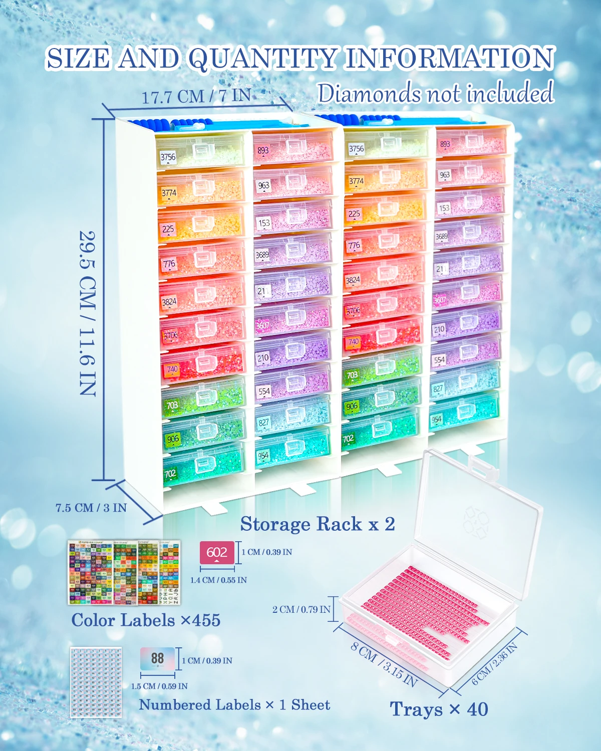 ForeverYoung 3-in-1 Diamond Painting Storage Tray Set (40 PCS) – 2 Vertical Racks with Lockable Trays, DMC Color/Number Labels