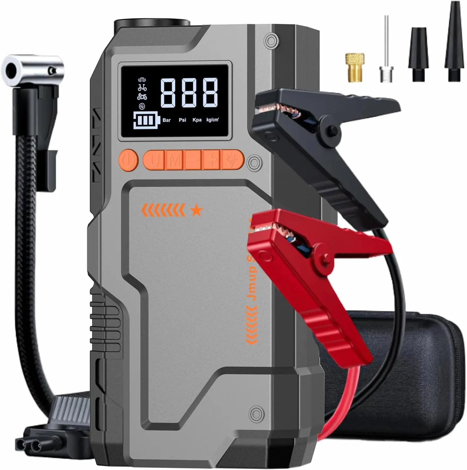 

5000A Jump Starter with Air Compressor, 12V Portable for Gas/Diesel Cars, Tire Inflator, LED Lights