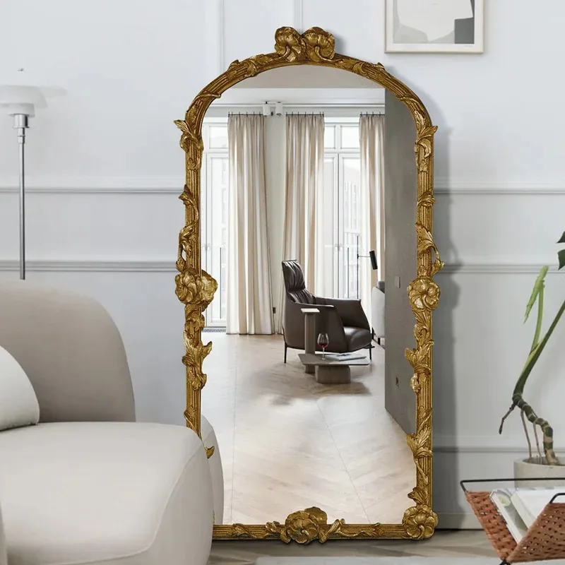 American retro floor mirror frame, high-end vine carving, French home living room, light luxury decorative mirror, dressing mirr