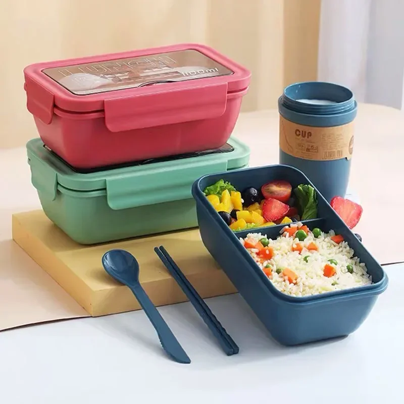 New Microwave  Lunch containers Box with Compartments  Bento Box Japanese Style Leakproof Food Container for Kids with Tableware