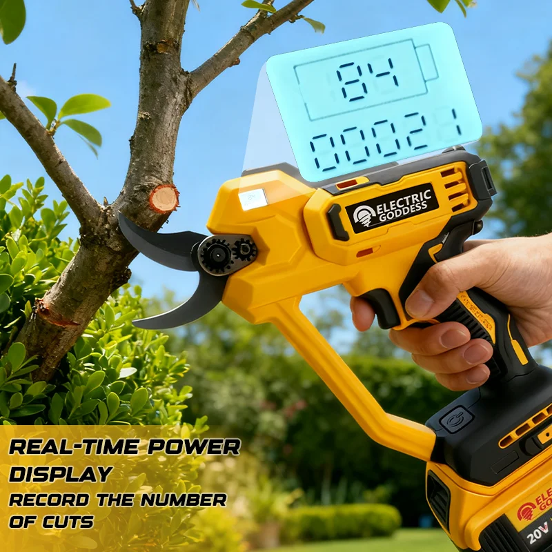 Gunting Pangkas Listrik Tanpa Kabel dengan Layar LED, Alat Kebun untuk Pohon Buah, Kompatibel dengan Baterai Dewalt 20v