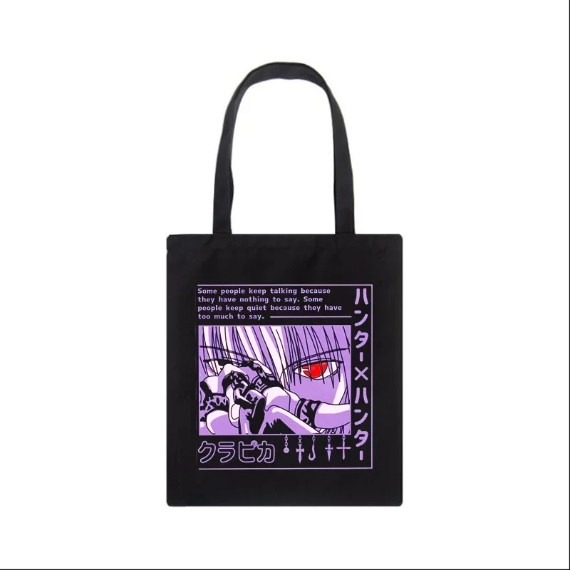 

Japanese Hunter X Hunter Kurapika Anime Canvas Bag Shopper Bag Cartoon Letter Print Large Capacity Punk Vintage Shoulder Bags