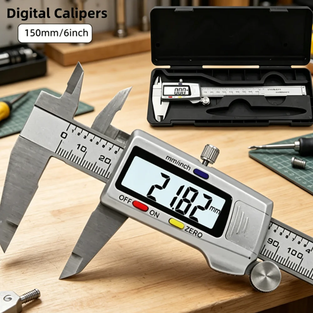 New 150mm 6 Inch Stainless Steel Digital Vernier Caliper Messschieber Paquimetro Measuring Tool Ruler Measuring Instrument