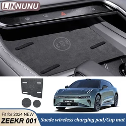 LINNUNU For ZEEKR 001 2024 New Central Control Wireless Charging Pad Water Cup Suede Protective Mat Interior Auto Accessories