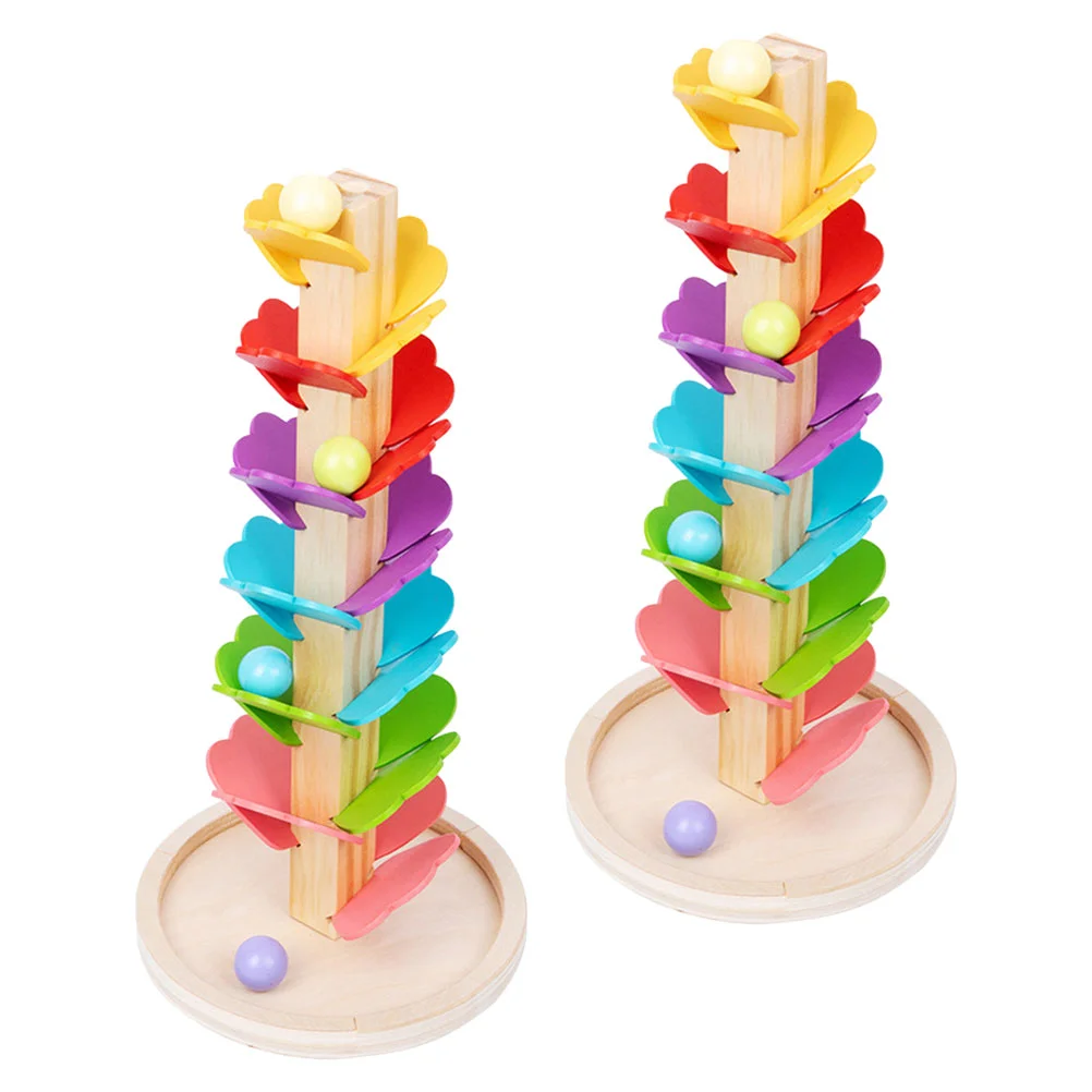 2 Sets Wooden Toy Musical Marble Run Tree Toys Toddler Rainbow Track