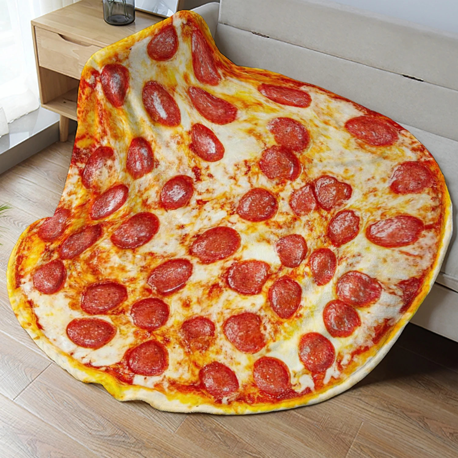 1pc Ham Pizza Print Blanket, Funny Food Flannel Round Blanket, Soft Warm Throw Blanket Nap Blanket For Couch Sofa Office Bed Cam