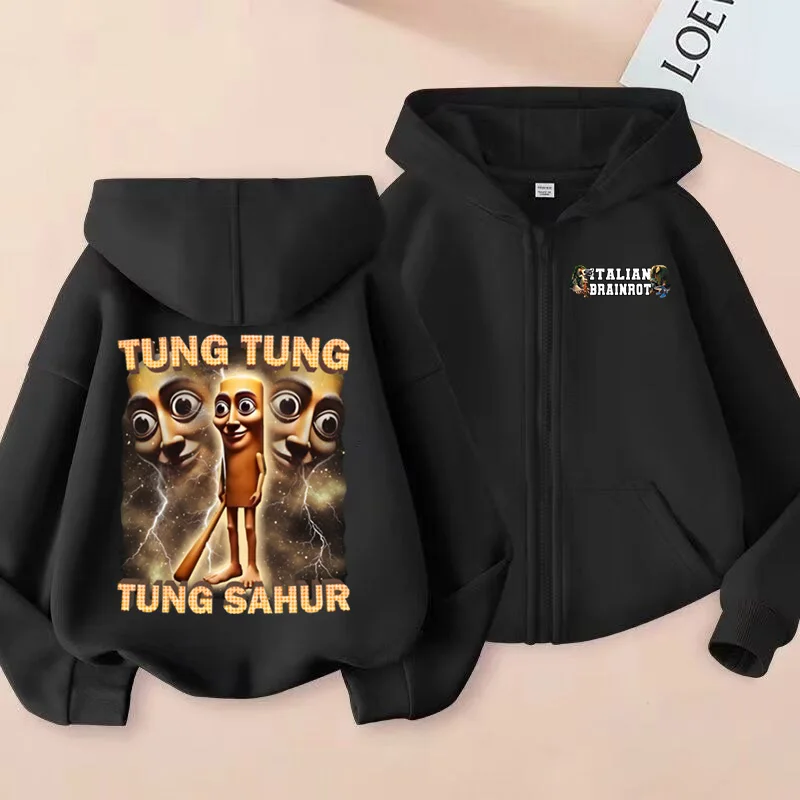 

Italian Brainrot Kids Hoodie Tralalero Tralala Tung Tung Printed Zipper Sweatshirt Coat Boys Clothes Autumn Jacket Baby Girl Top