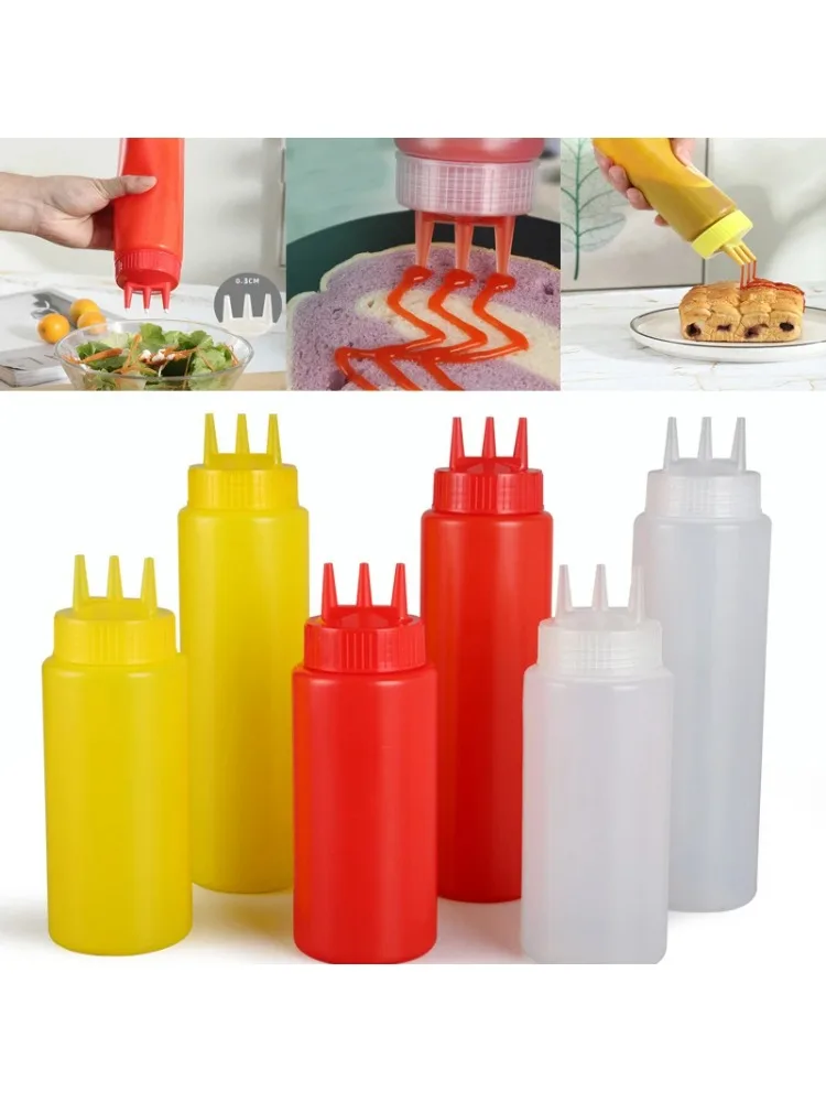 Bouteille à presser à 3 trous 360/450/650/800ML, distributeur de condiments à presser pour vinaigre en plastique, récipient de Sauces, Sauce tomate, bouteille de moutarde