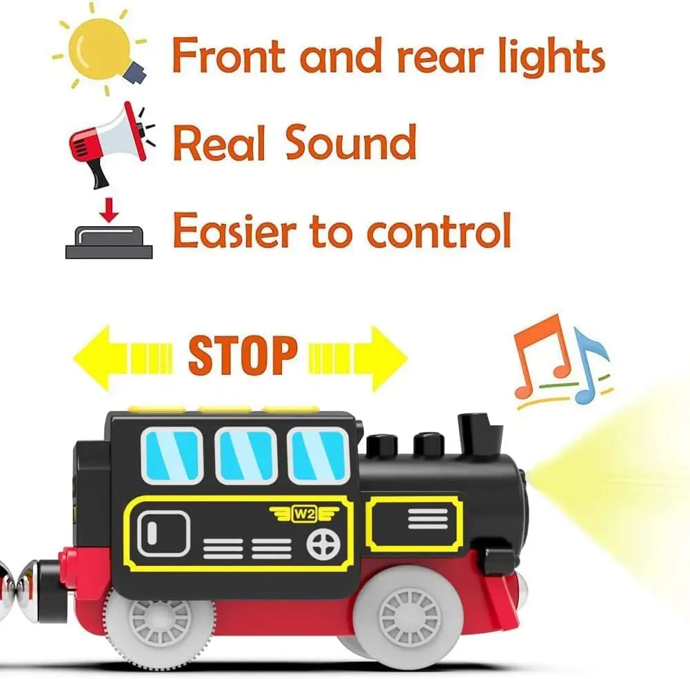 TOPLIVING Motorized Train for Wooden Track, Remote Control Train with Magnetic, Compatible with Thomas, Brio, Chuggington