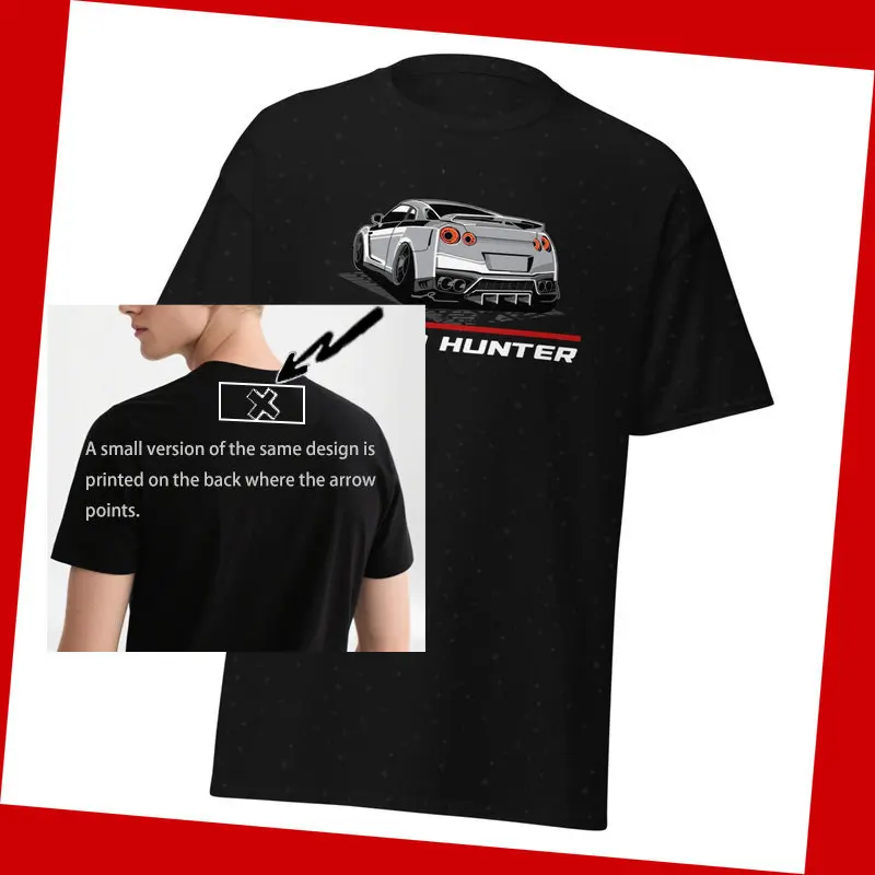 00013763 # صورة ظلية مع النص تي شيرت ل Nis.sancar Speed Hunter GT-R مزدوجة طباعة المحملة الرجال النساء تي شيرت عادية سباق السيارات fa