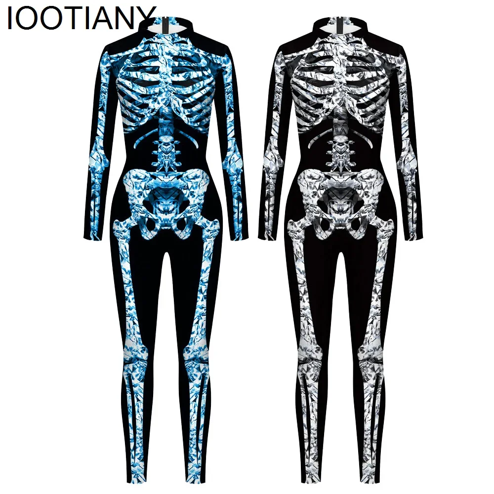 

Cosplay Crystal Body Skeleton 3D Print Sexy Bodysuits Cosplay Jumpsuit Adults Onesie Hallowmas Long Sleeve Outfits