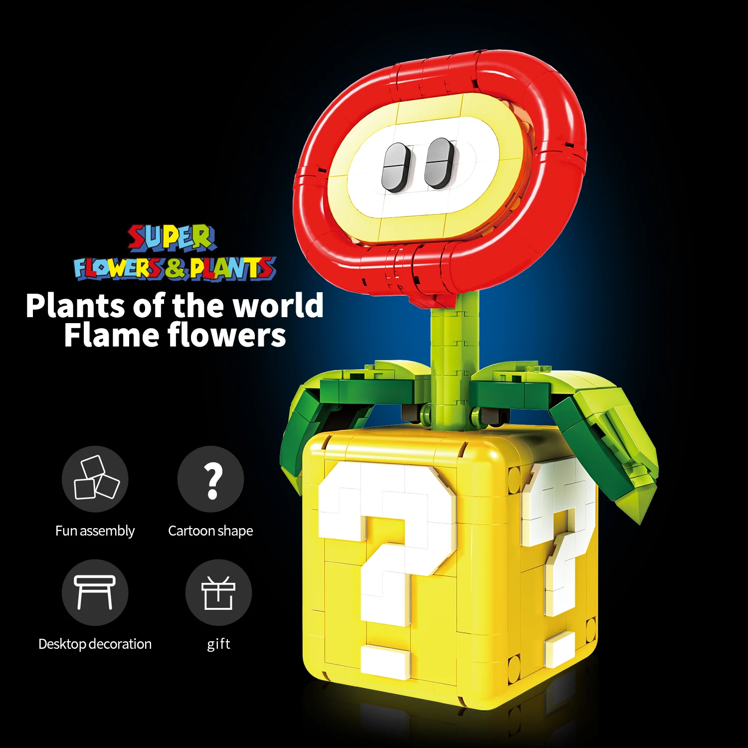 Cartoon Game Question Box Flower Building Blocks Set Retro Game Character MOC Bricks Model Toy Desktop Ornament Collectible Gift view 2