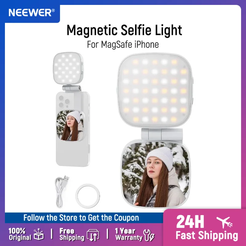 

Магнитный светильник для селфи NEEWER Basics 2 Вт CRI95 + двухцветный поворотный небольшой светодиодный заполняющий светильник для телефона для MagSafe iPhone