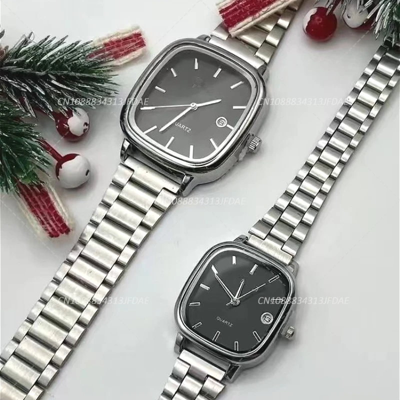 

Famous Brand Men Watch Steel Strap Silver Color Calendar Quartz Watches Luxury Women Gift Wristwatch Clock