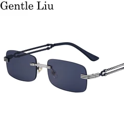 Small Rectangle Rimless Sunglasses Men 2024 Luxury Brand Vintage Square Punk Sun Glasses For Male Frameless Eyewear Shades UV400