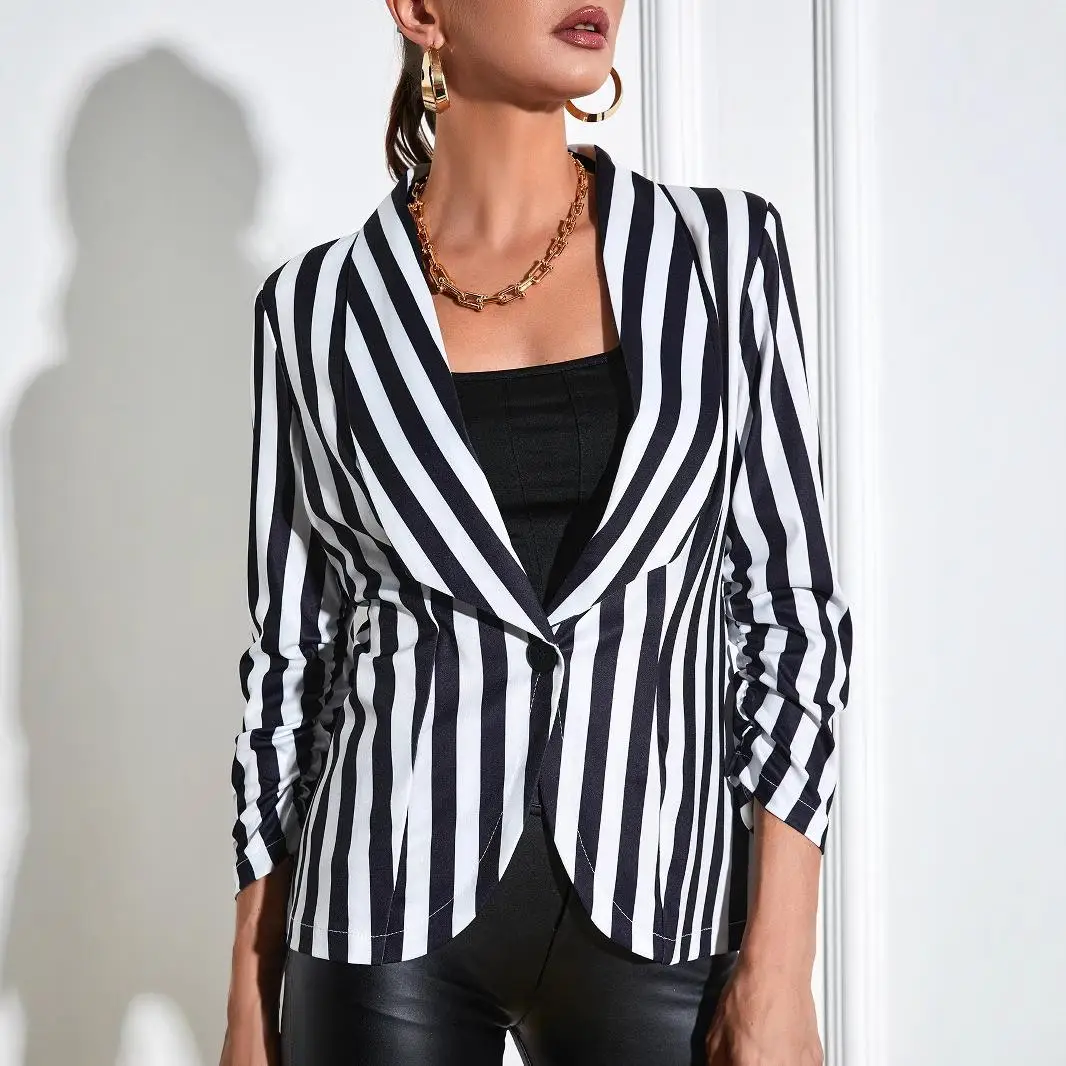 

Женский деловой костюм SVE с плиссировкой в семь сложений, повседневный, для офиса, из полиэфирного волокна, в полоску, приталенный крой