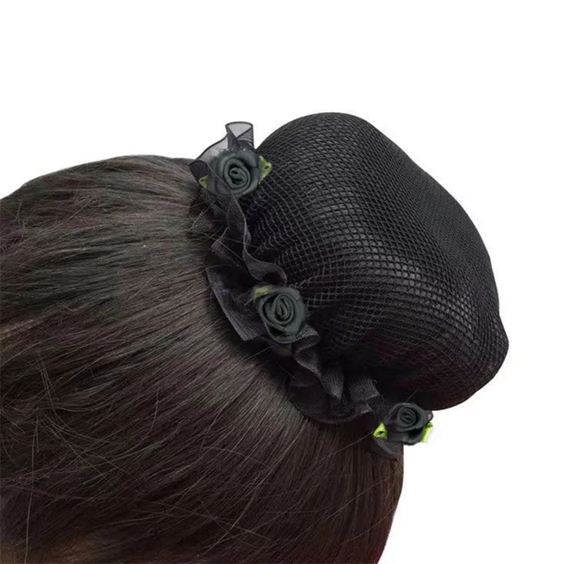 Adjustable Dance Hair Net with Flower Girls Child Ballet Dance Skating Hair Net Lacework Bun Black High Quality Weave Hairnets