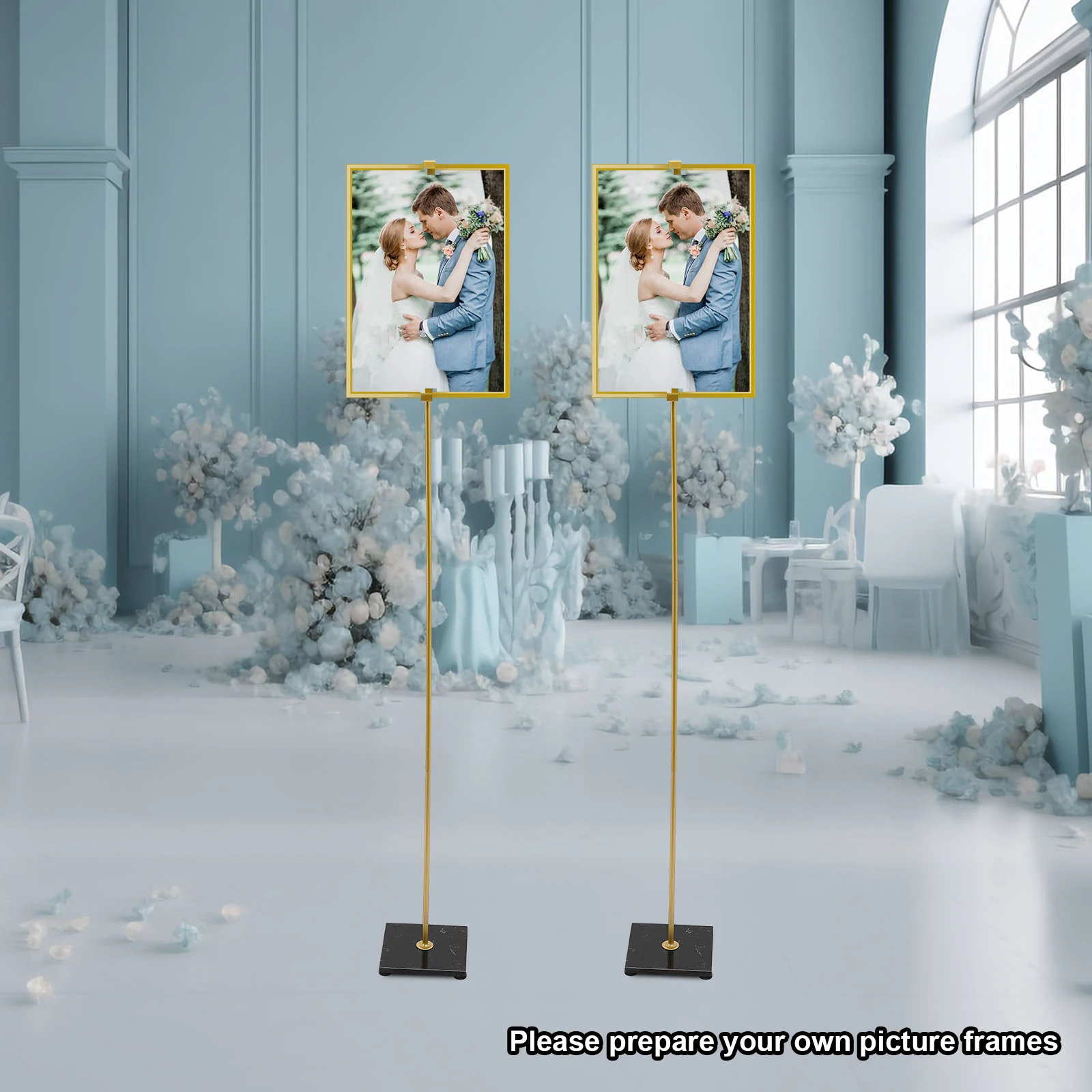 

2 Pieces of Gold Wedding Welcome Display Stand with Marble Base 1.8m/5.91ft High Display Stand