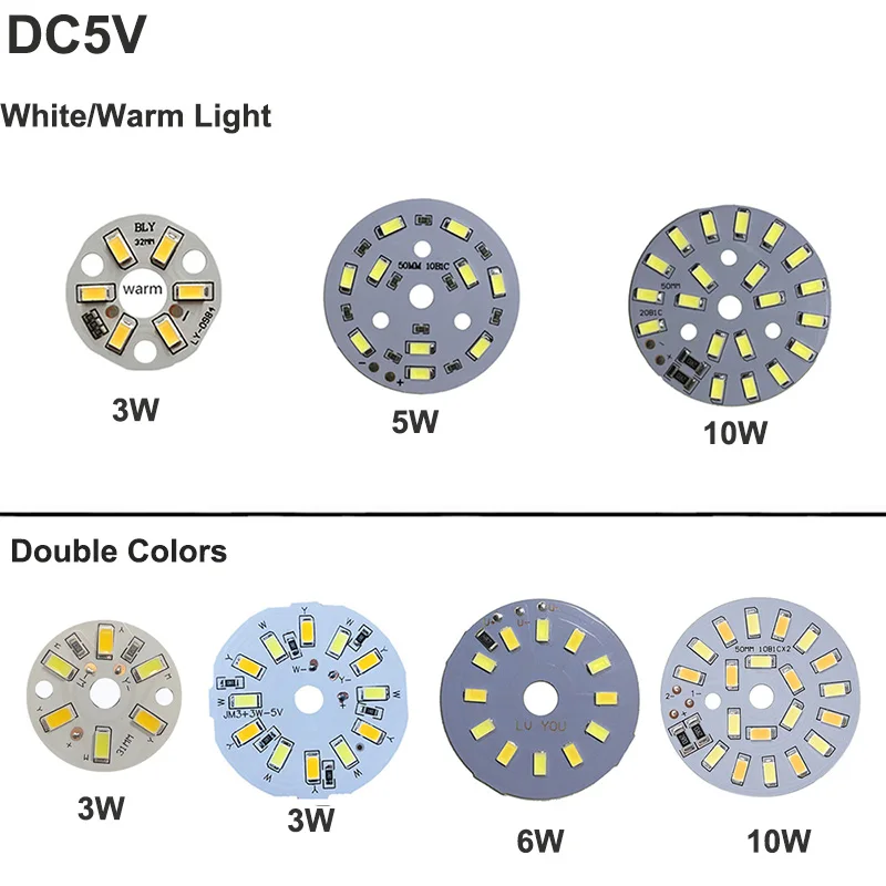 1Pcs DC5V Round LEDd Light Board 3w 5w 6w 10w Light sheet SMD5730  Bulb Light One and Double Color Downlight Light Source Board