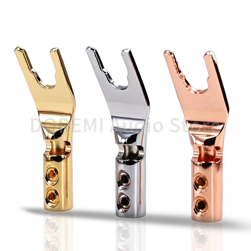 2Pcs Banana Y/U Spade Connector Plug Screw Fork Brass Copper Rhodium Plated Plug HiFi Speaker Amplifier Cable Video Audio Jack
