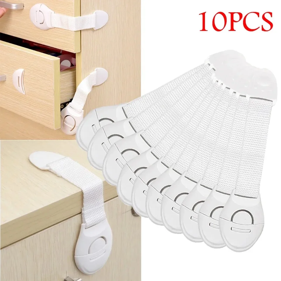 

10Pcs Baby Safety Latch Drawer Webbing Safety Lock Multifunctional Protection Cloth Belt Lock Drawer Lock Cabinet Door Locks