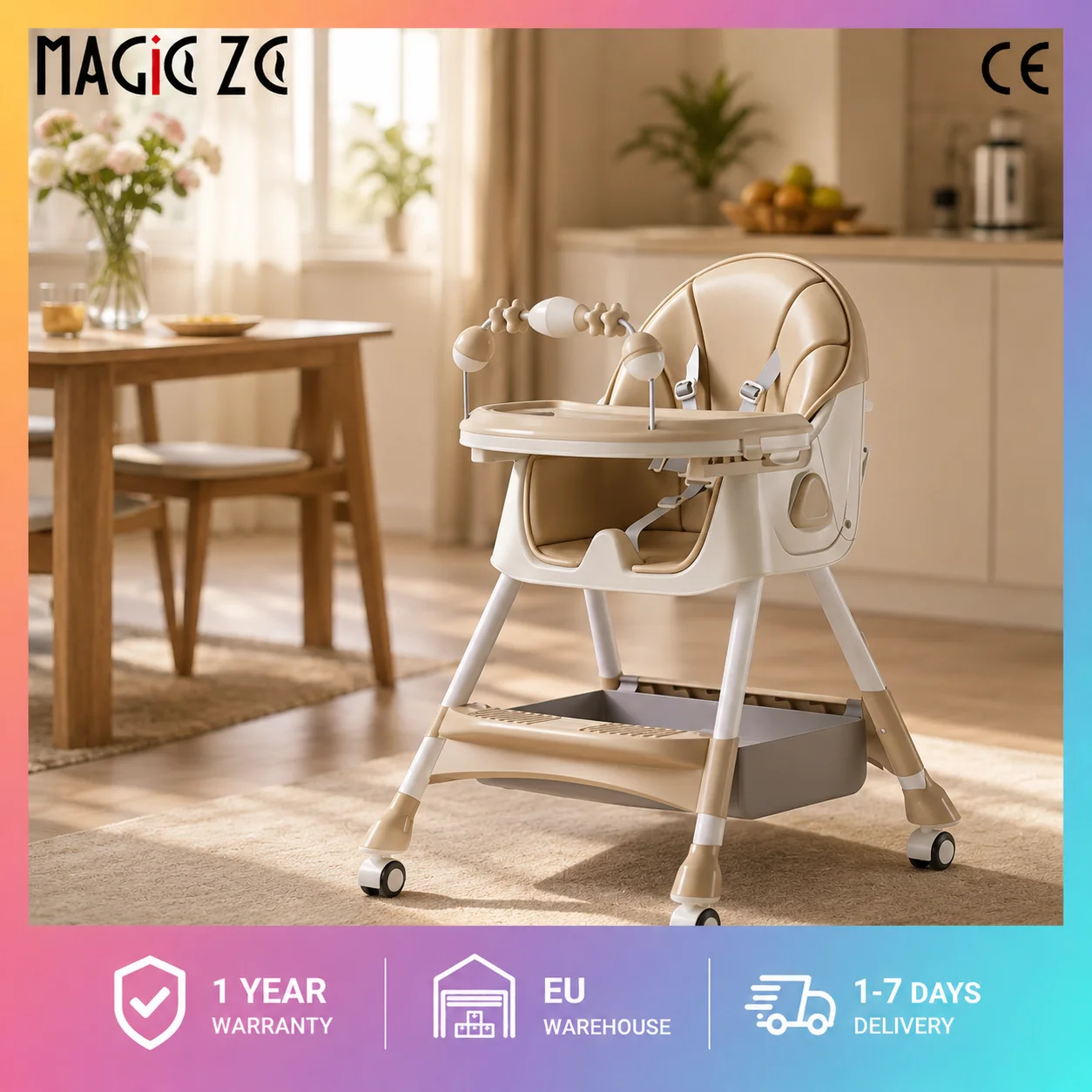 Chaise haute convertible pour bébé qui se transforme en voiture de jeu coulissante Yo-Yo, design à 4 roues, siège rehausseur pour tout-petit avec double plateau en PP de qualité alimentaire, capacité de charge élevée de 150 livres, cadre stable en tube d'acier, ceinture de sécurité à 5 points.