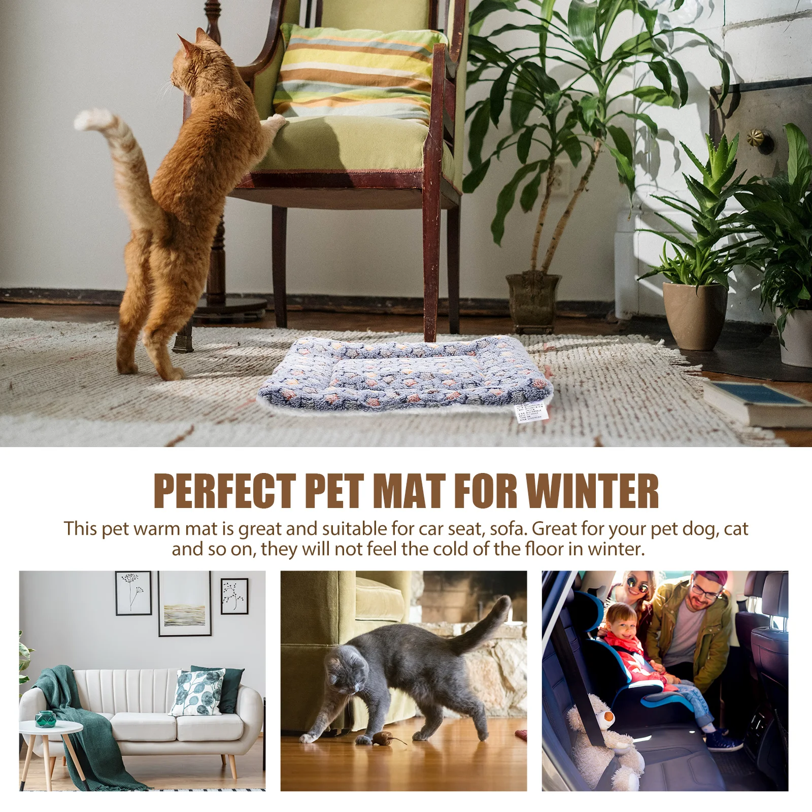 

2Pcs Pet Floor Mat Warm Dog Sleeping Pad Comfortable Cat Mat Kitten Pad Winter Pet Blanket Dog Mats for Sleeping