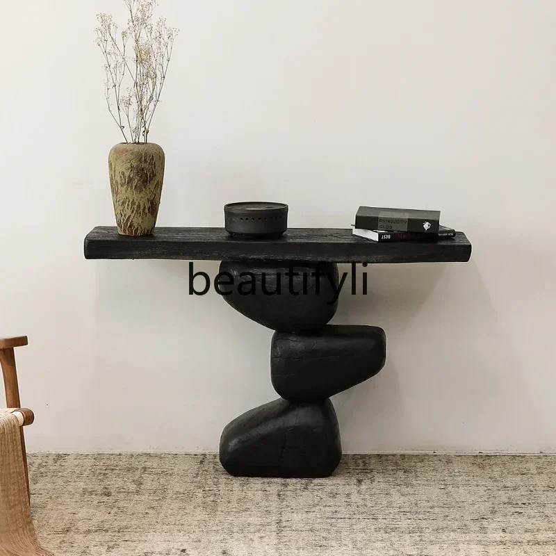 

A53 Solid wood entrance entrance table against the wall, wabi-sabi wind B & B, cobblestone view platform
