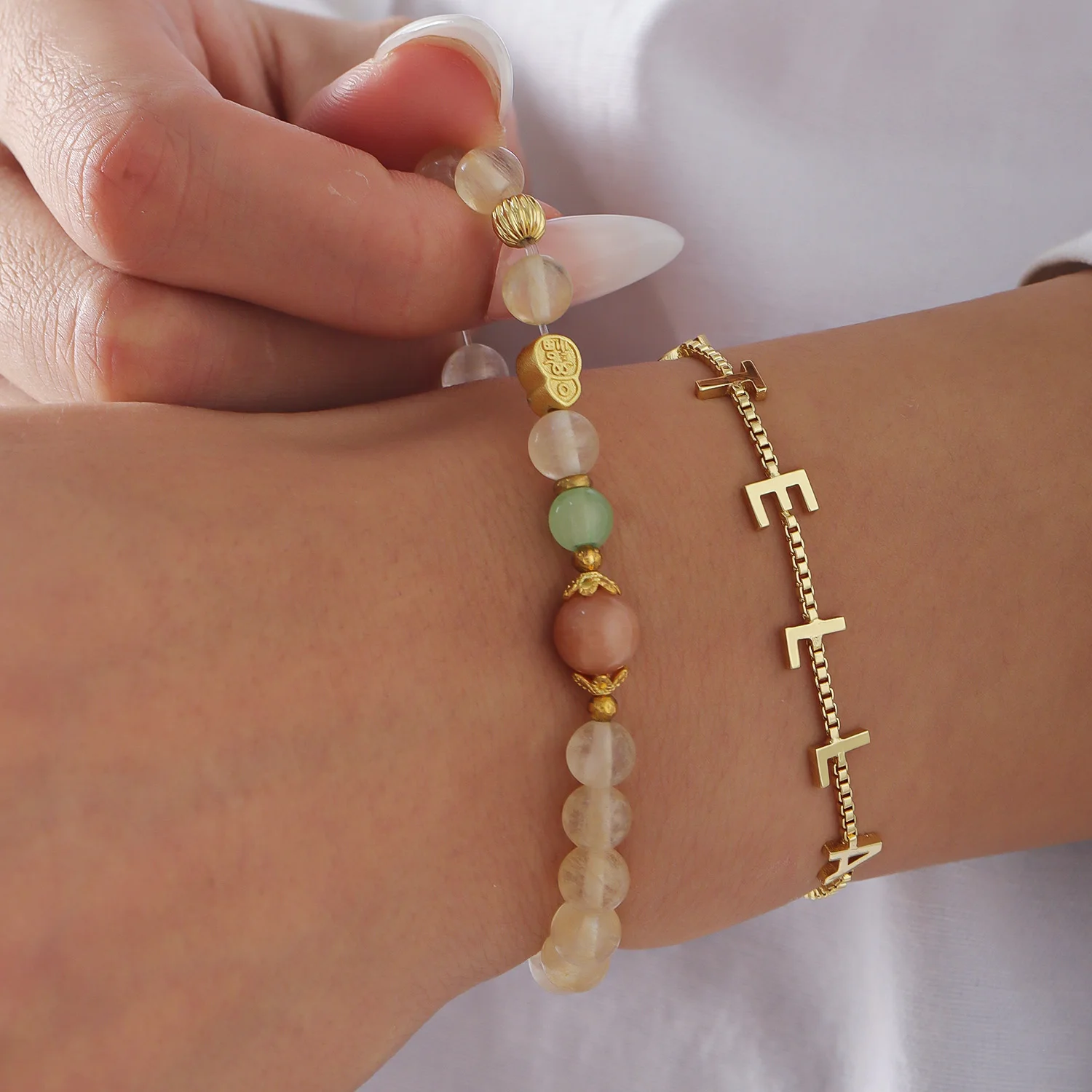 

Custom Name Bracelet Initial Crystal Wealth Luck 18K Gold Plated Stainless Steel Stackable Jewelry Christmas Anniversary Gifts