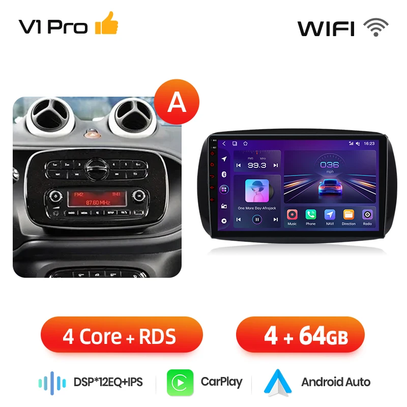 Junsun Draadloze CarPlay Android Auto Autoradio Voor Mercedes Benz Smart 453 Fortwo 2014-2020 Gps Multimedia 2 Din systemen Stereo