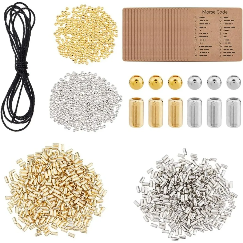 2016Pcs DIY Morse Code Bracelet Bead Kit 4 Styles 2000Pcs Plastic Bead Bulk 4.36 Yards Waxed Cotton Cord 16Pcs Code making kit