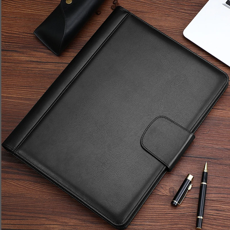Executive A4 Leather Portfolio Folder Files Organizer for Document Man Business Briefcase Clipboard with Calculator for Office